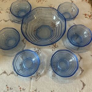 Duncan and Miller Caribbean Blue Glass Bowl Set